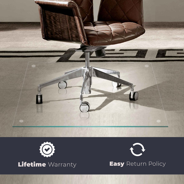 Fab Glass and Mirror Square Tempered Glass Chair Mat For Hardwood Floor or Carpet, Flat Edge 1/4